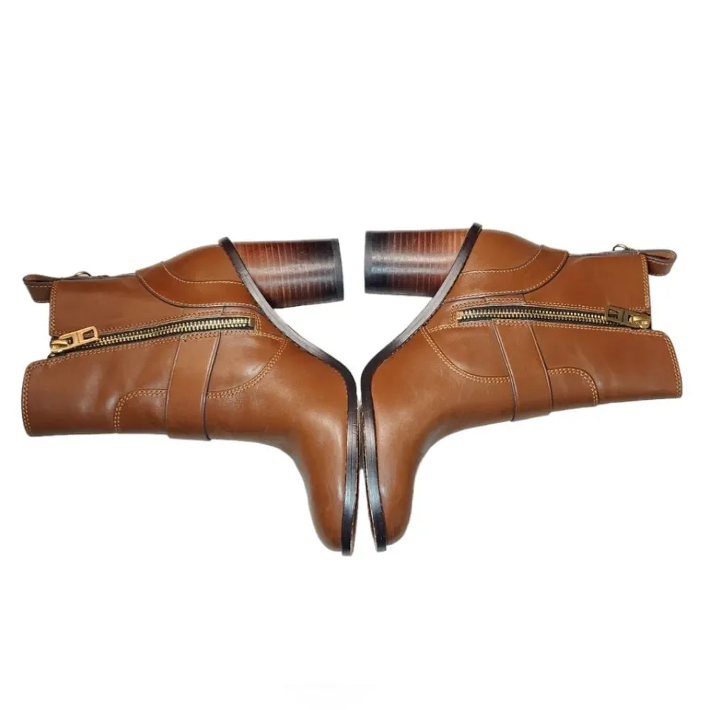 Coach Boots Saddle Leather Heel Gold Buckle‎ Brown Equestrian Boho Indie Lux 5.5